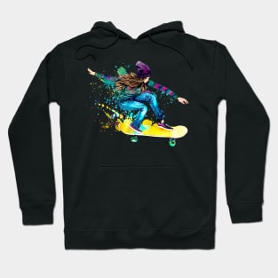 Skateboarder Watercolor Skate Skater Girl Skating Boarder Hoodie